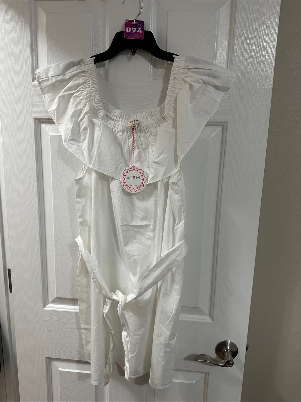 Umgee White Ruffle-Trim women’s One-Piece dress with Waist Tie